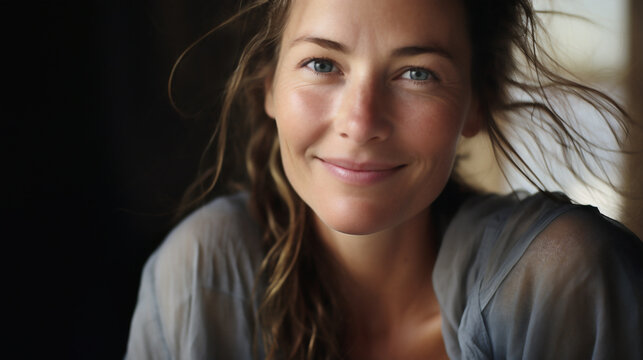 Portrait Of A Smiling Woman In Her Mid- To Late Thirties Happy About Her Health. Vibrant  Expression, Mental Well-being, Promising Outlook