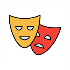 Theater masks. Vector art. Comedy and tragedy line theater masks vector illustration on white background