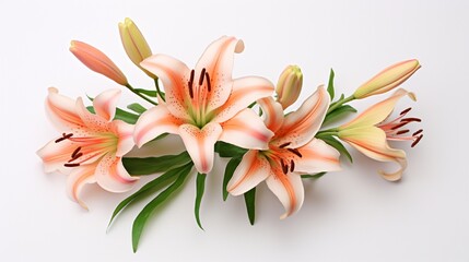Lily flowers on white background