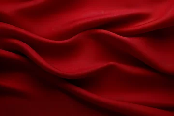 Fotobehang Abstract red background. Red fabric texture background. Red silk satin. Curtain. Luxury background for design. Shiny fabric. Wavy folds.  © Planetz