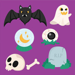 Spooky and cute Halloween decoration objects icon vector art