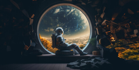 A astronaut inside the window