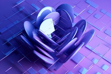 Abstract 3d render, purple and blue geometric design, Generative AI