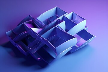 Abstract 3d render, purple and blue geometric design, Generative AI