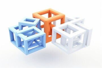 Connected cubes, 3d render, Generative AI