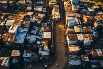 Aerial view of makeshift houses in Brazil slums. Generative AI