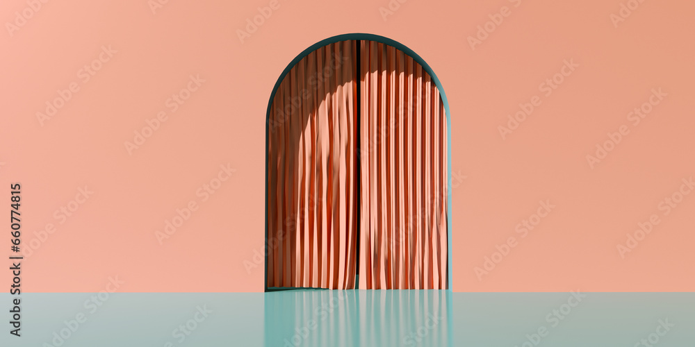 Poster curtain with an arch - minimal design - 3d render