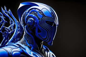 slick mask royal blue and white still from 2010 tron beautiful composition film photography high definition wide view 8k  - obrazy, fototapety, plakaty