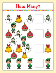 Christmas How Many game for kids searching and counting activity for preschool children