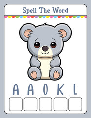 Spelling word scramble game Educational activity for kids with word Koala