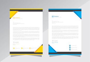letterhead template, letterhad design for your business and company, yellow, blue and black color letter head, vector eps 10