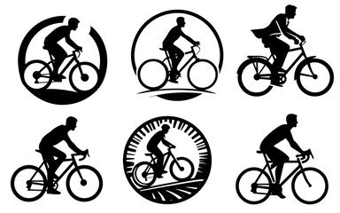 Obraz premium a man ride bicycle vector silhouette logo concept