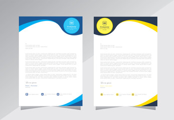 letterhead template, letterhad design for your business and company, yellow, blue and black color letter head, vector eps 10