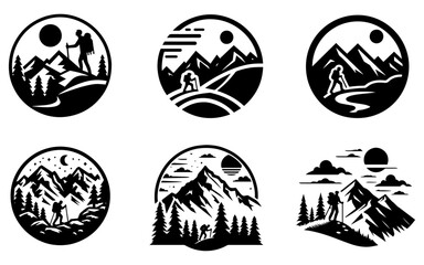 Hiking Logo design concept vector illustration black color