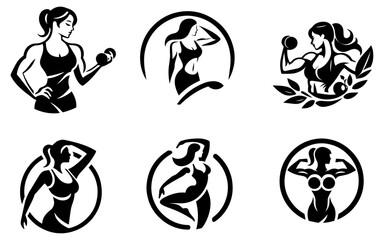 Woman fitness logo concept vector illustration black color a set of group