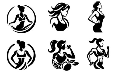 Woman fitness logo concept vector illustration black color a set of group