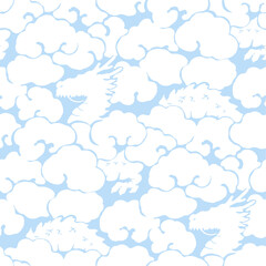 雲龍-雲と龍のシームレスなパターン-手描き