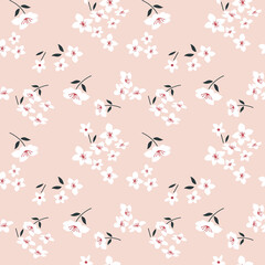 seamless small vector flower design pattern on pink background