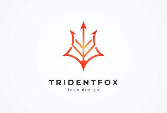 Fox logo design inspiration. modern fox head with trident combination. vector illustration