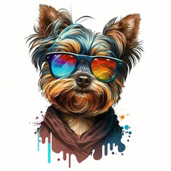 Funny Cool Yorkie Yorkshire Terrier colorful shades