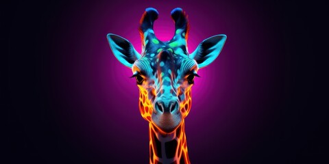 Glamorous giraffe in neon lighting style. AI Generation 