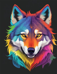 Wolf face in colorful neon art design vector illustration. Electric Snarl: Neon Wolf Brilliance.
