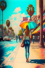 Los Angeles scene on the street in the city colored pencil drawing style10 colored pencil strokes effect9 extreme details ultra realistic ultra HD 8k 