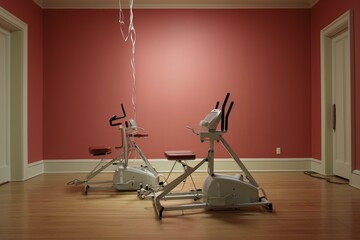 Two exercise machines in a plain room, viewed from the side. Generative AI