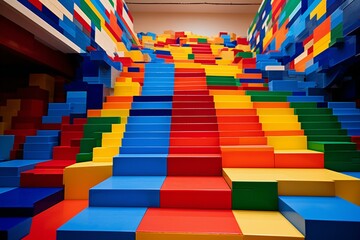 colorful staircase made of Lego bricks. Generative AI - obrazy, fototapety, plakaty