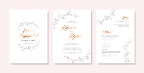 White gold wedding invitation template. Minimalist wedding card template. trendy modern wedding invitation template
