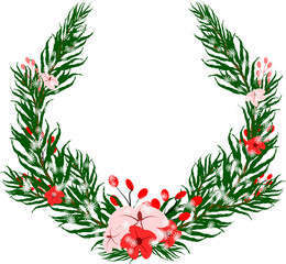 Winter Wreath frame with snowfall  clipart.