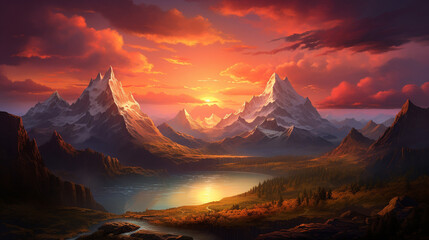 beautiful mountain view with sunset landscape scene