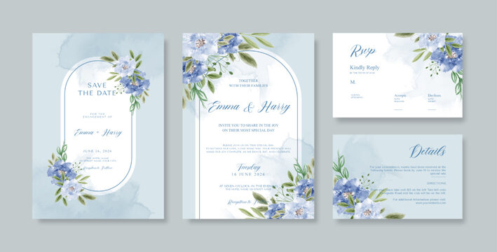 Beautiful wedding invitation template with flower watercolor