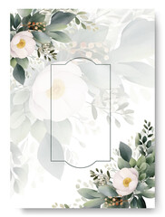 Wedding card template with floral feather white lotus concept watercolor style