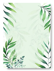 Elegant watercolor greenery leaves wedding invitation card set
