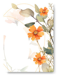 Beautiful orange daisy floral frame wedding invitation card template