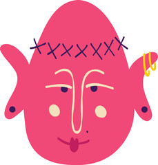 Funny fancy pink character Stuffed vegetable Garden. Illustration in a childish hand-drawn style