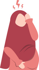 Pregnant hijab woman vector flat illustration. Pregnancy symptom