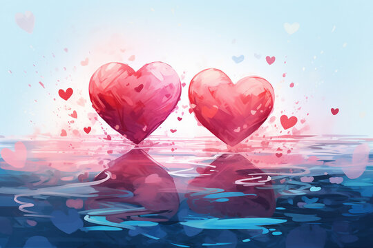 Romantic watercolor hearts illustration for Valentine's Day