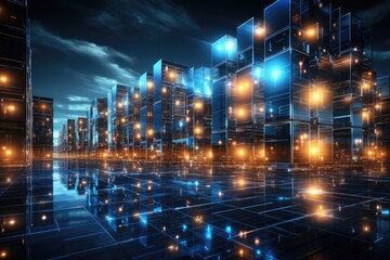 Obraz premium Cloud computing transfer big data on internet. futuristic digital technology .Generative AI