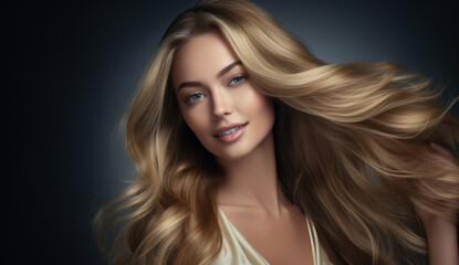 Fototapeta premium Beautiful woman with long hair on a solid background