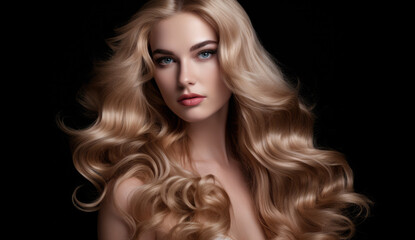 Fototapeta premium Beautiful woman with long hair on a solid background