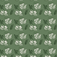 Retro kitchen garden wallpaper pattern vector. Kitschy, vintage throwback style with herbs in white and gre. Simple, illustrated vector design for any use, including fabric, print, cover, banner, etc.