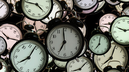 image contains a group of clocks.