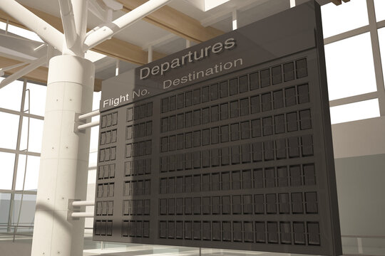Digital png illustration of black departures board at airport, copy space on transparent background