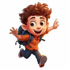 Happy running boy with white background