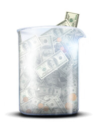 Digital png illustration of glass container with usa currency on transparent background