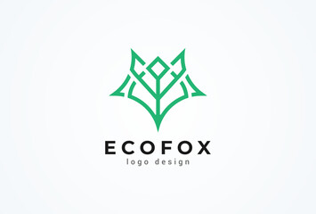 Fox logo design. fox head with abstract Leaf icon combination. vector illustration