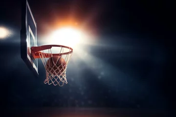 Foto op Plexiglas Background with basketball hoop and ball. Generative AI © Phoenix