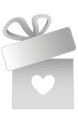Digital png illustration of white gift with bow and heart on transparent background